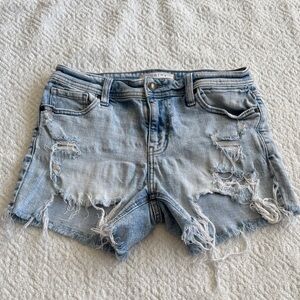 Eunina Riley Mid Rise Light Blue Distressed Jean Shorts Sz S